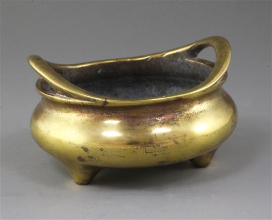 A Chinese bronze ding censer, Xuande mark but 18th/19th century, diameter 15cm